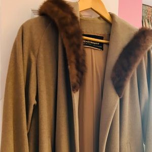 Fun cashmere with genuine mink fur trim swing coat